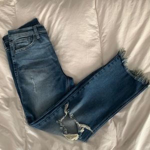 Sneak peek size 5 waist 27 raw hem, distressed, bootcut jeans